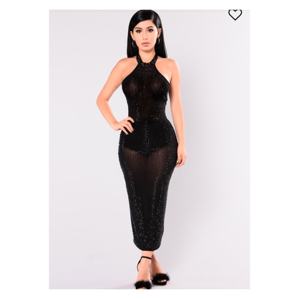 Black sheer rhinestone fitted dress